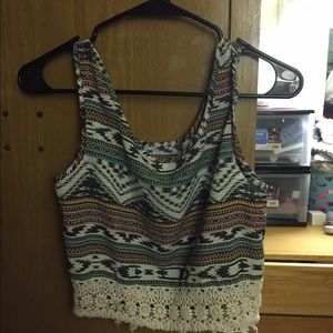 Tribal crop top with lace trim