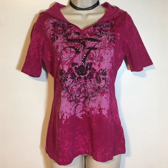 Seven7 pink hooded sparkly T-shirt. EUC, Size S.