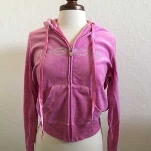 Bebe Cropped Velour Zip Up Hoodie