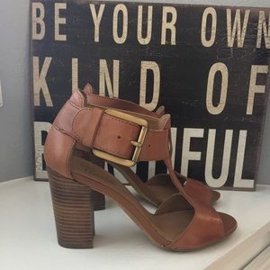 Franco Sarto T-Strap Chunky Heel Sandals