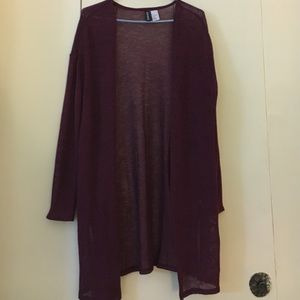 H&m red velvet long sleeve cardigan