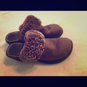 Born leather shearling platform clogs