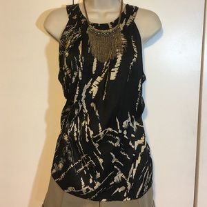 Adorable blouse with back tie. Black and tan, EUC