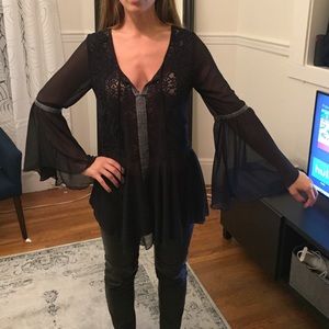 Free people sheer blouse with bell sleeves