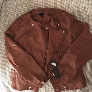 New Cognac Faux Leather Moto Jacket