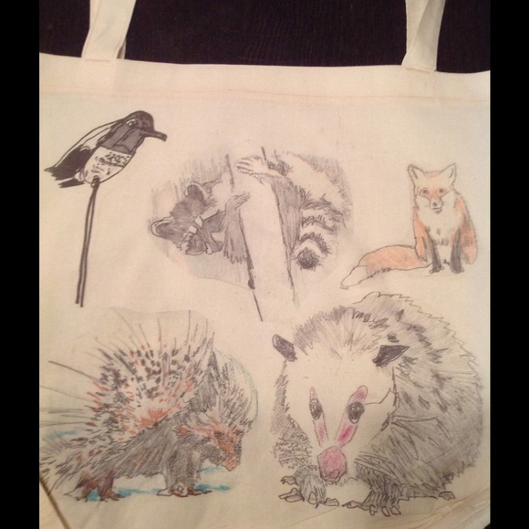 New! Double sided woodland critters tote🐭🍂🌰🍄🐇 - Picture 2 of 4