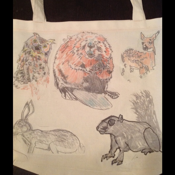 New! Double sided woodland critters tote🐭🍂🌰🍄🐇 - Picture 3 of 4