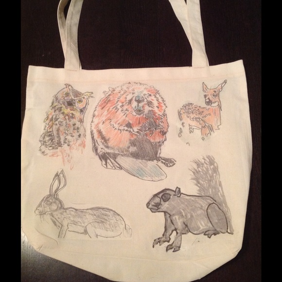 New! Double sided woodland critters tote🐭🍂🌰🍄🐇 - Picture 4 of 4