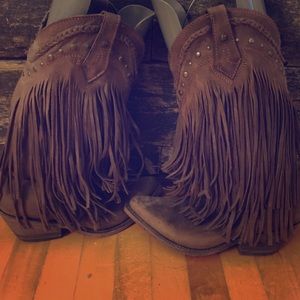 Leather fringe cowboy boots