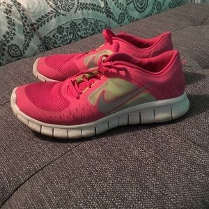 Nike Free Run 3 Pink and lime/yellow accent