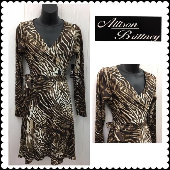 NEW Brown print wrap style dress ALLISON BRITTNEY