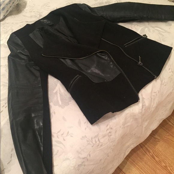 Zara black leather motorcycle jacket