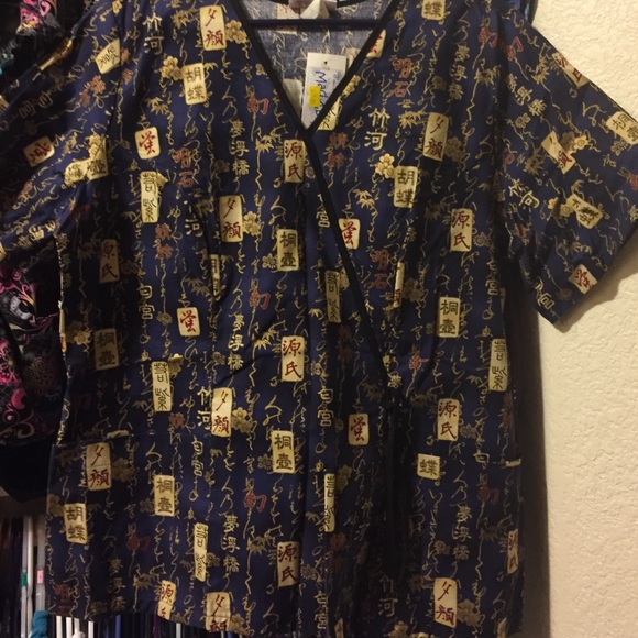Blue/gold oriental Scrub top