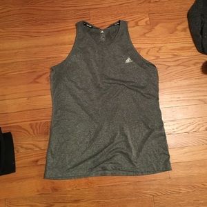 Dark gray running tank.