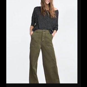 Zara Army Green High Waisted Wide legged Jeans