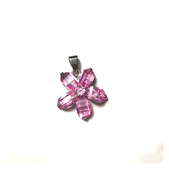 Sterling silver pink flower pendant