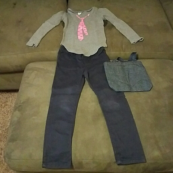 Girls thermal long sleeve shirt, jeans and purse