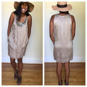 ✨Anthropologie✨ Tan Shimmery Dress w/ Bead Detail