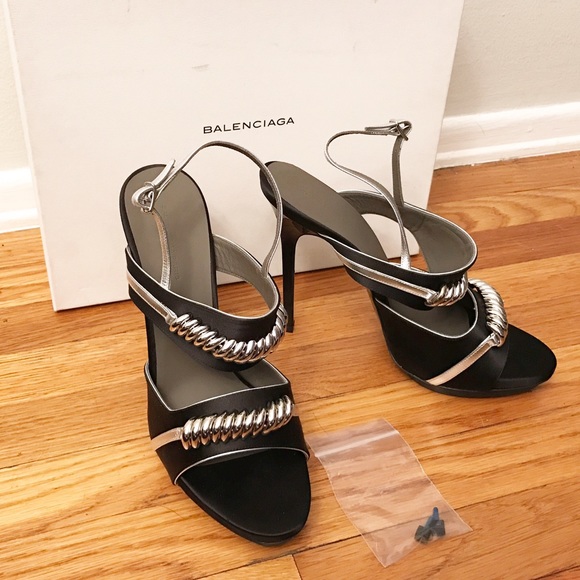 New Black Platform Sandals with Silver Detail