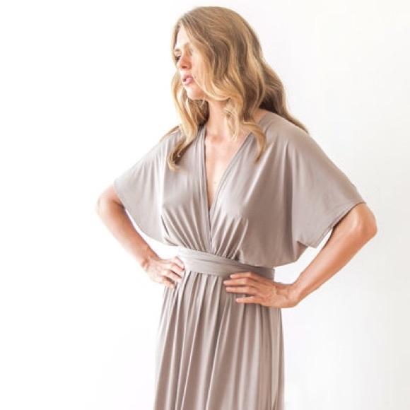 BLUSHFASHION Taupe maxi bat sleeves formal dress