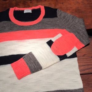 Wool Neon Stripped Elbow Patch Sweater