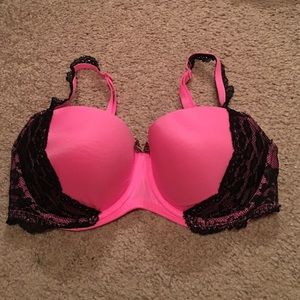 Pink with black lace bra