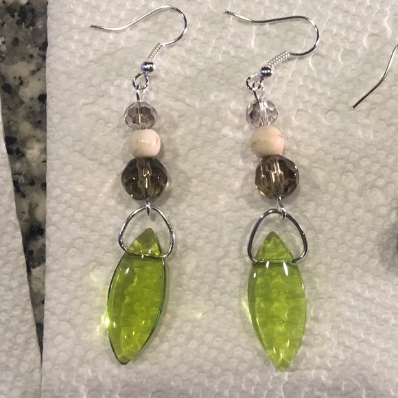 Green Swarovski crystals white turquoise earrings