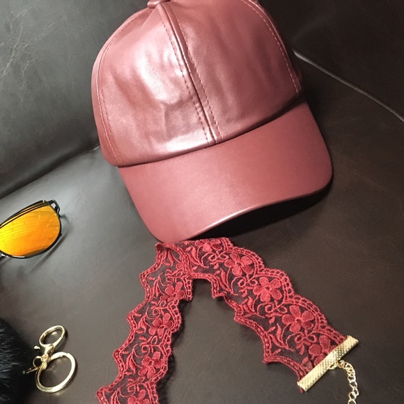 MAROON LEATHER CAP IN TREND NOW - Picture 3 of 4