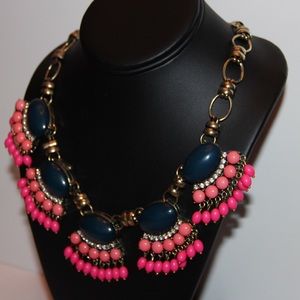 J.Crew Navy, Pink & Orange Fringe Necklace