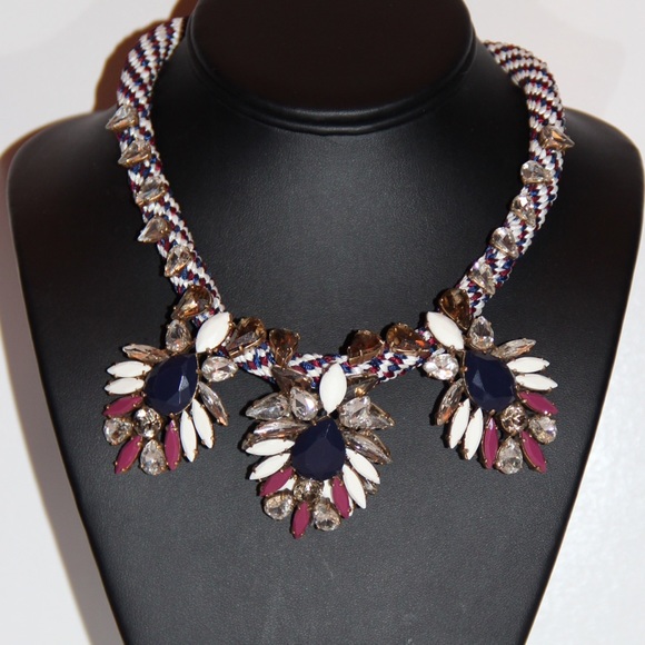 J.Crew Navy, Red, White & Diamond Rope Necklace