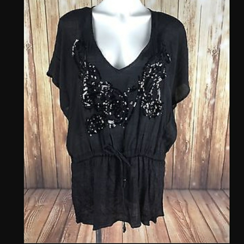Drawstring waist sequin top size 26 NWOT