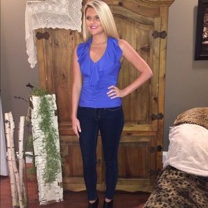 Bebe royal blue ruffle halter • small • stylish✨