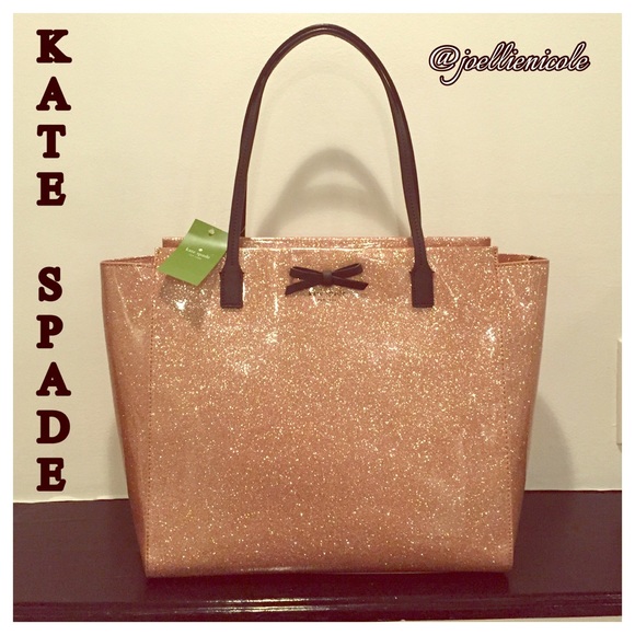 💯%Auth♠️KATE SPADE♠️Rose Gold Sparkly Taden Tote