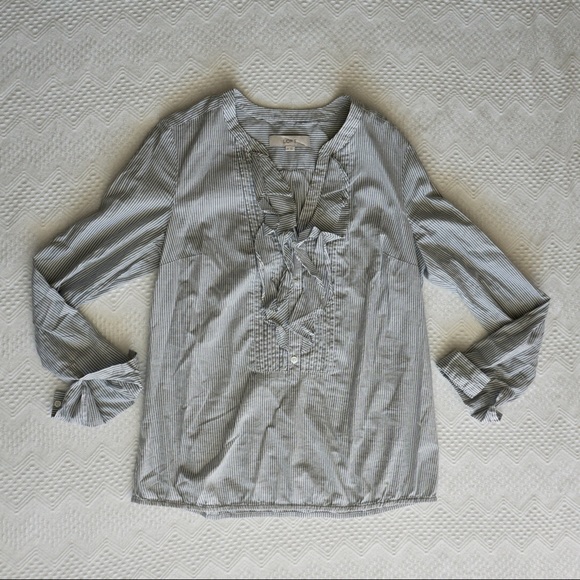 LOFT pinstriped bubble hem neckline ruffle top