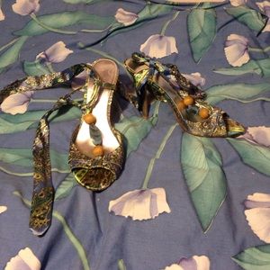 Peep toe satin heels
