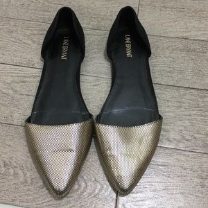 Lane Bryant Gold Black Pointy Closed Toe Flats 11W