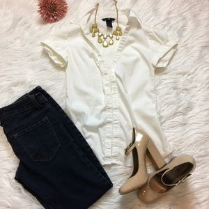 ✨White Tailored Short-Sleeve Blouse✨