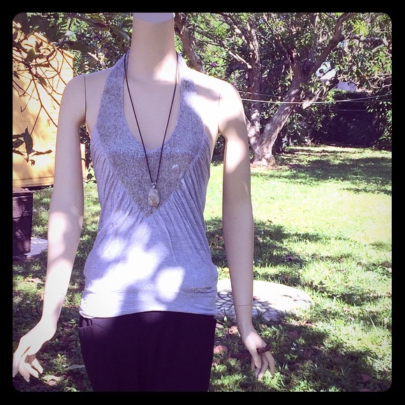 Silver/Grey tie up halter top