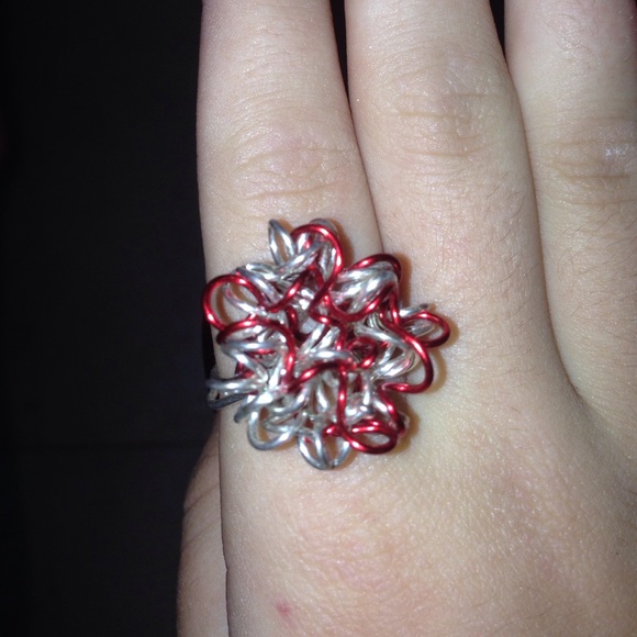 Red and silver wire ring