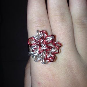 Red and silver wire ring