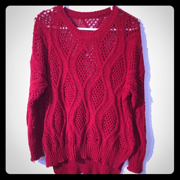 Open Knit Crew Neck Sweater
