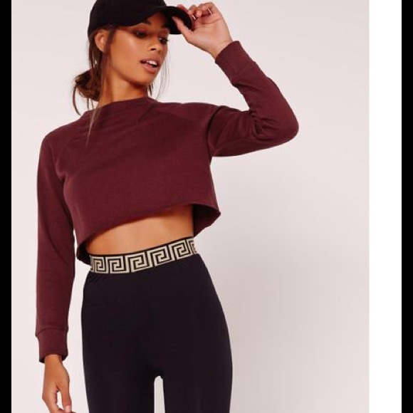 Missguided Raglan Crop Sweatshirt Burgundy