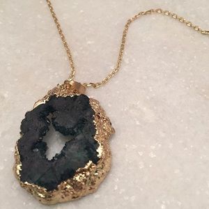 Long dark green stone necklace