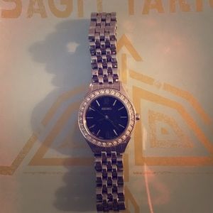 Seiko Silver Slim Watch with Black Face