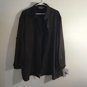 Brown suede-like shirt with cuffed sleeves