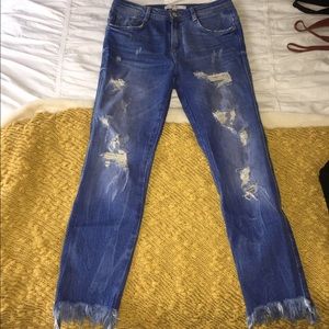 ZARA cropped fringe unique blue skinny jeans