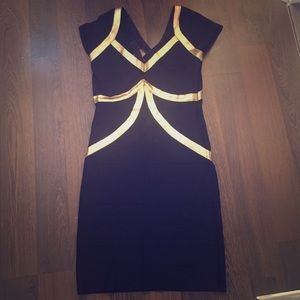 Bebe bandage black and gold bodycon dress
