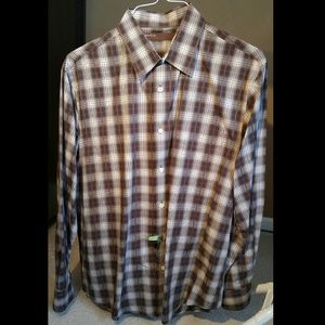 Perry Ellis Light Weight Button Down Brown Plaid