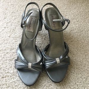 Grey open toe heels