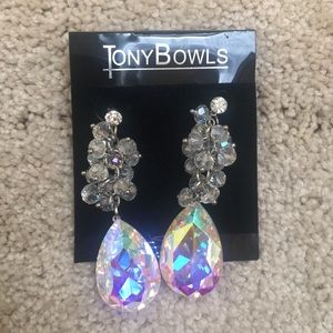 Tony Bowls Clear Silver Cluster & Dangle Earrings